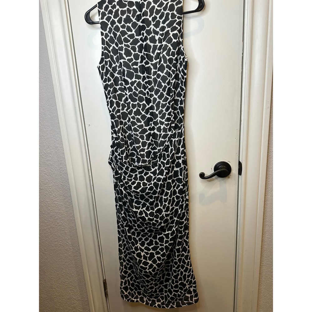 David Warren Womens Giraffe Print Ruched Midi Sheath Dress Black White 4 - Picture 6 of 8